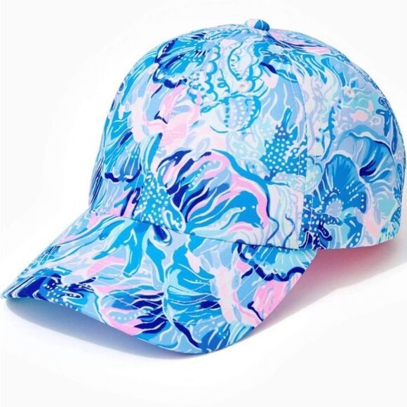 Lilly Pulitzer Run Around Hat Shade Seekers Saltwater Blue Pink Coral Print main image 6